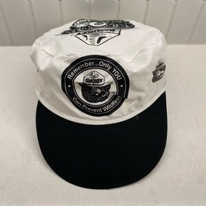 Vintage 80s Smokey The Bear Painters Cap Hat One Size Fits All Black & White